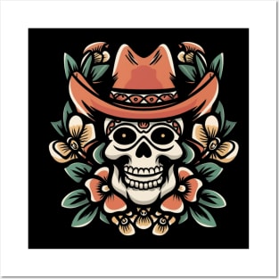 Traditional Cowboy Skull tattoo Posters and Art